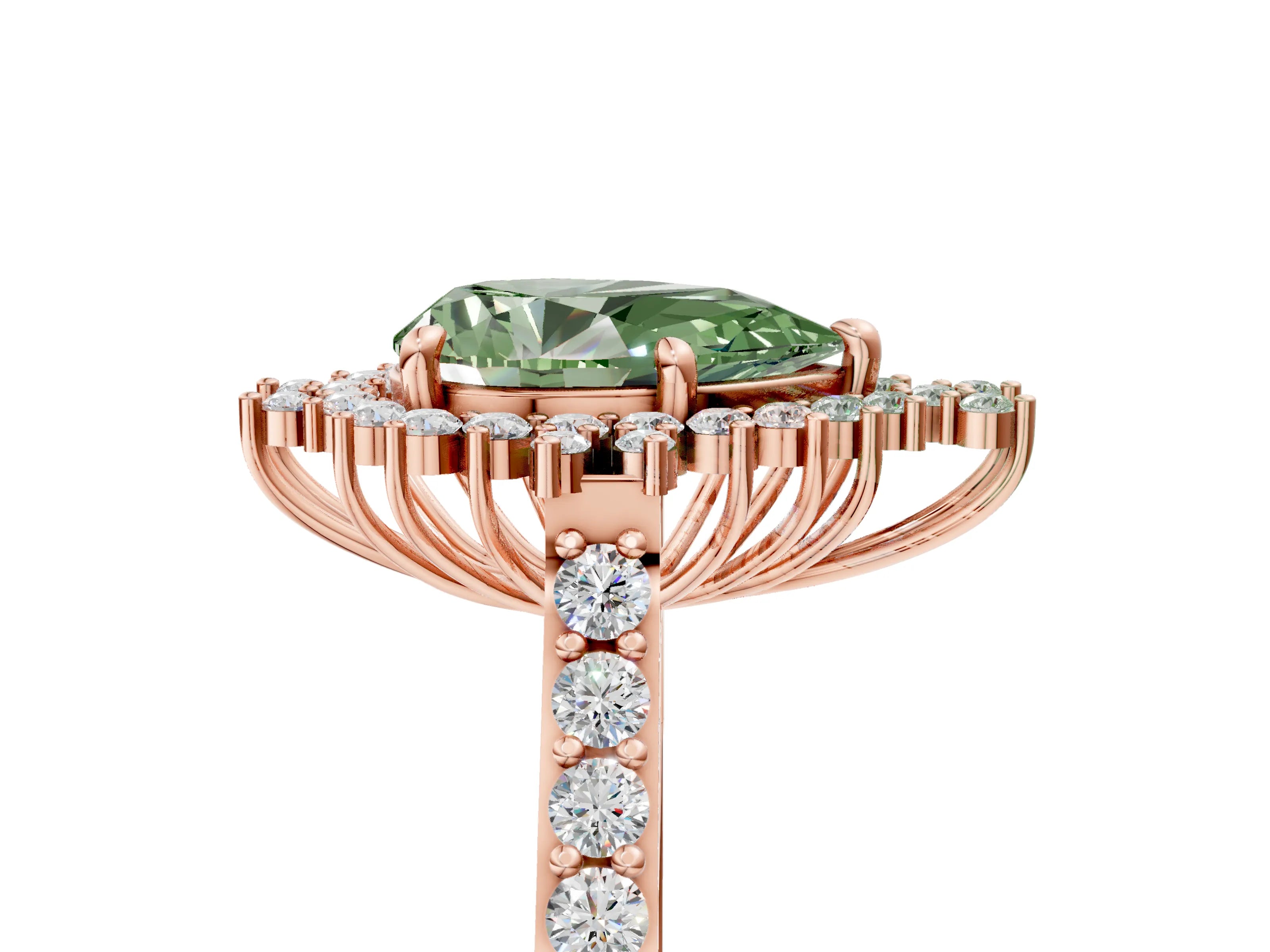 Rose gold Fancy Green Pear Cut Cut Diamond Sunburst Halo Engagement Ring with Pavé Band_5