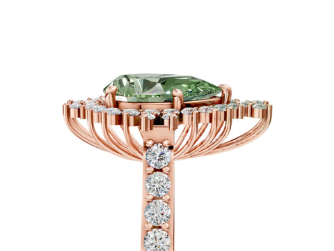 Rose gold Fancy Green Pear Cut Cut Diamond Sunburst Halo Engagement Ring with Pavé Band_5