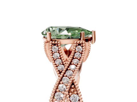 Rose gold Fancy Green Pear Cut Cut Diamond Twisted Band with Milgrain Pave Setting and Four-Prong Setting_5