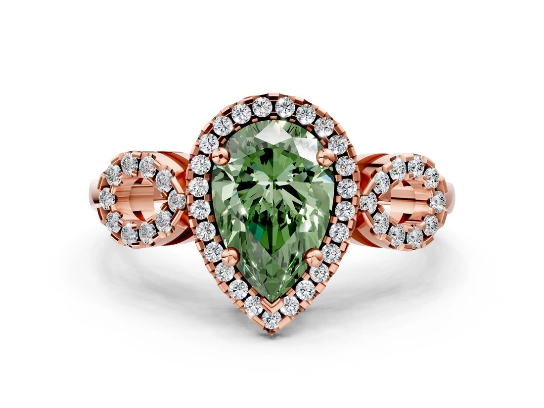 Rose gold Fancy Green Pear Cut Cut Halo Diamond Infinity Band with Four-Prong Setting