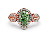 Rose gold Fancy Green Pear Cut Cut Halo Diamond Infinity Band with Four-Prong Setting