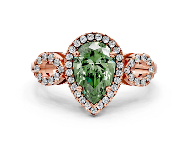Rose Gold Pear-Shaped Pave Infinity Halo Engagement Ring Setting for Fancy Green Center