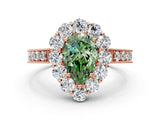 Rose gold Fancy Green Pear Cut Cut Halo Diamond Pavé Engagement Ring with Milgrain Detailing