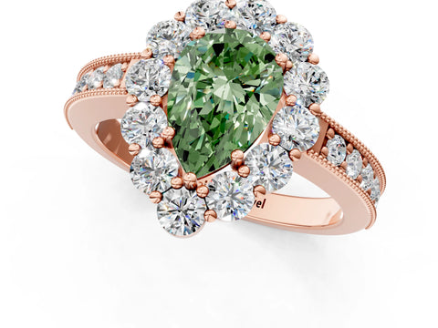 Rose gold Fancy Green Pear Cut Cut Halo Diamond Pavé Engagement Ring with Milgrain Detailing_1