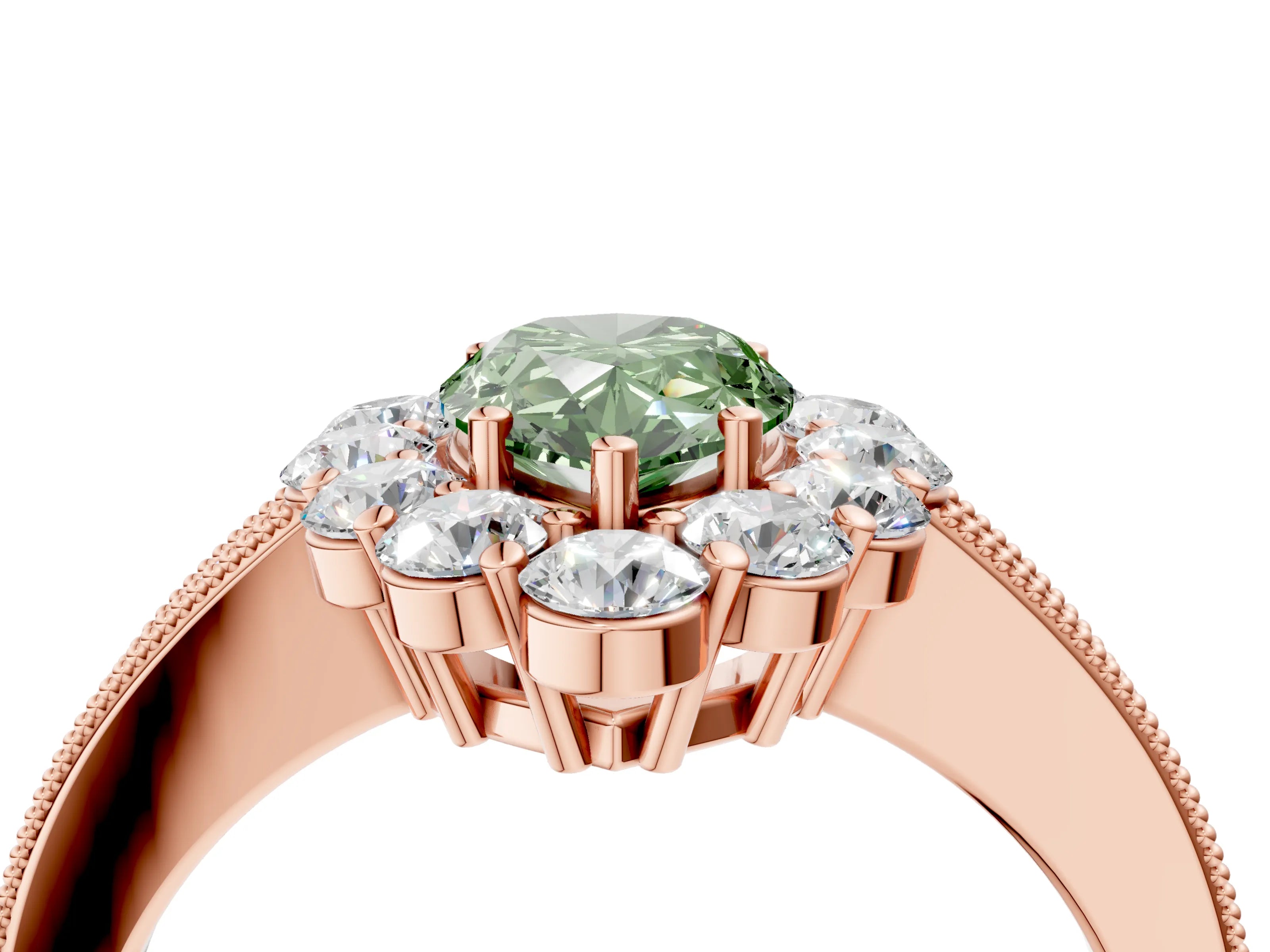 Rose gold Fancy Green Pear Cut Cut Halo Diamond Pavé Engagement Ring with Milgrain Detailing_4