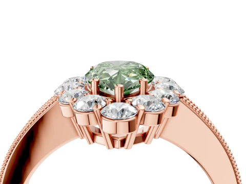 Rose gold Fancy Green Pear Cut Cut Halo Diamond Pavé Engagement Ring with Milgrain Detailing_4