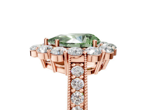 Rose gold Fancy Green Pear Cut Cut Halo Diamond Pavé Engagement Ring with Milgrain Detailing_5