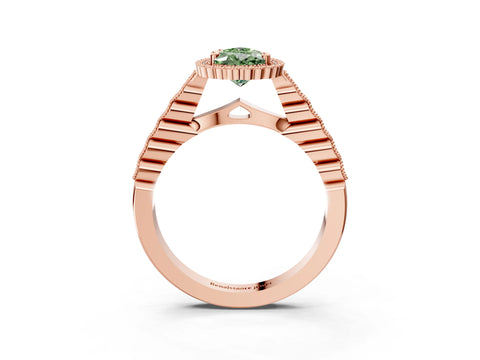 Rose gold Fancy Green Pear Cut Cut Halo Pavé Solitaire Ring with Milgrain Band_3