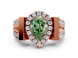 Rose gold Fancy Green Pear Cut Cut Halo Split Shank Prong Set Ring