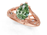 Rose gold Fancy Green Pear Cut Cut Milgrain Pave Diamond Engagement Ring with Four-Prong Setting_4