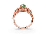 Rose gold Fancy Green Pear Cut Cut Milgrain Pave Diamond Engagement Ring with Four-Prong Setting_6