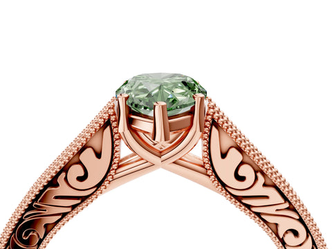 Rose gold Fancy Green Pear Cut Cut Pave Band Milgrain Solitaire Ring_4