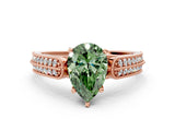 Rose gold Fancy Green Pear Cut Cut Pave Split Shank Engagement Ring with Four-Prong Setting