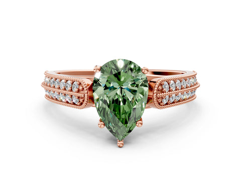 Rose gold Fancy Green Pear Cut Cut Pave Split Shank Engagement Ring with Four-Prong Setting