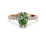 Rose gold Fancy Green Pear Cut Diamond Brilliant Solitaire Ring with Pavé Band and Four-Prong Setting_12