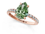 Rose gold Fancy Green Pear Cut Diamond Brilliant Solitaire Ring with Pavé Band and Four-Prong Setting_13