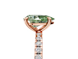 Rose gold Fancy Green Pear Cut Diamond Brilliant Solitaire Ring with Pavé Band and Four-Prong Setting_17