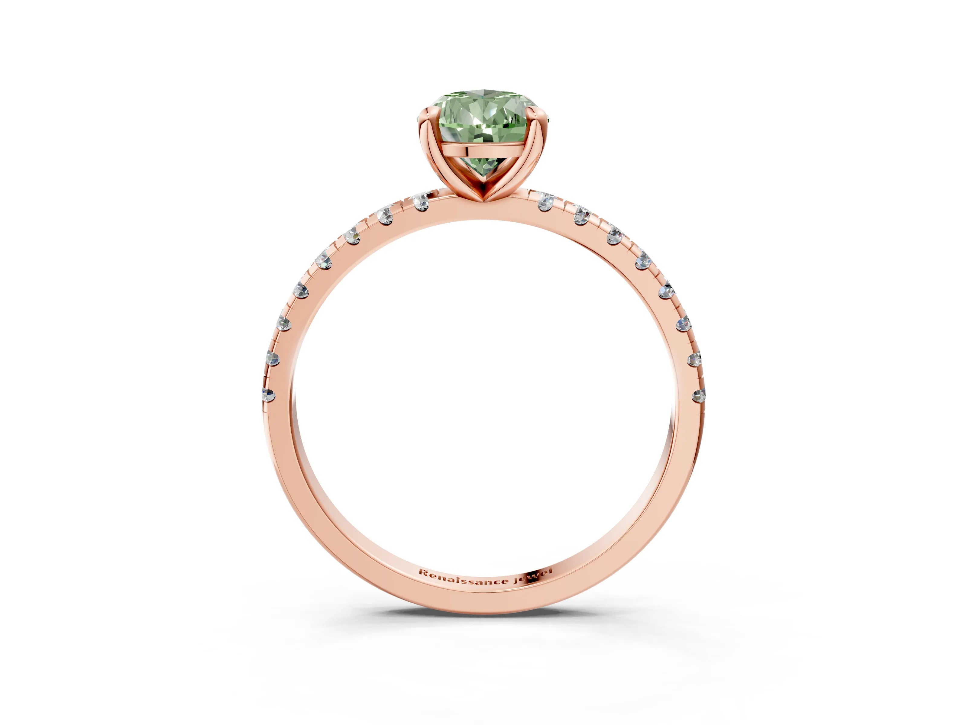 Rose gold Fancy Green Pear Cut Diamond Brilliant Solitaire Ring with Pavé Band and Four-Prong Setting_3