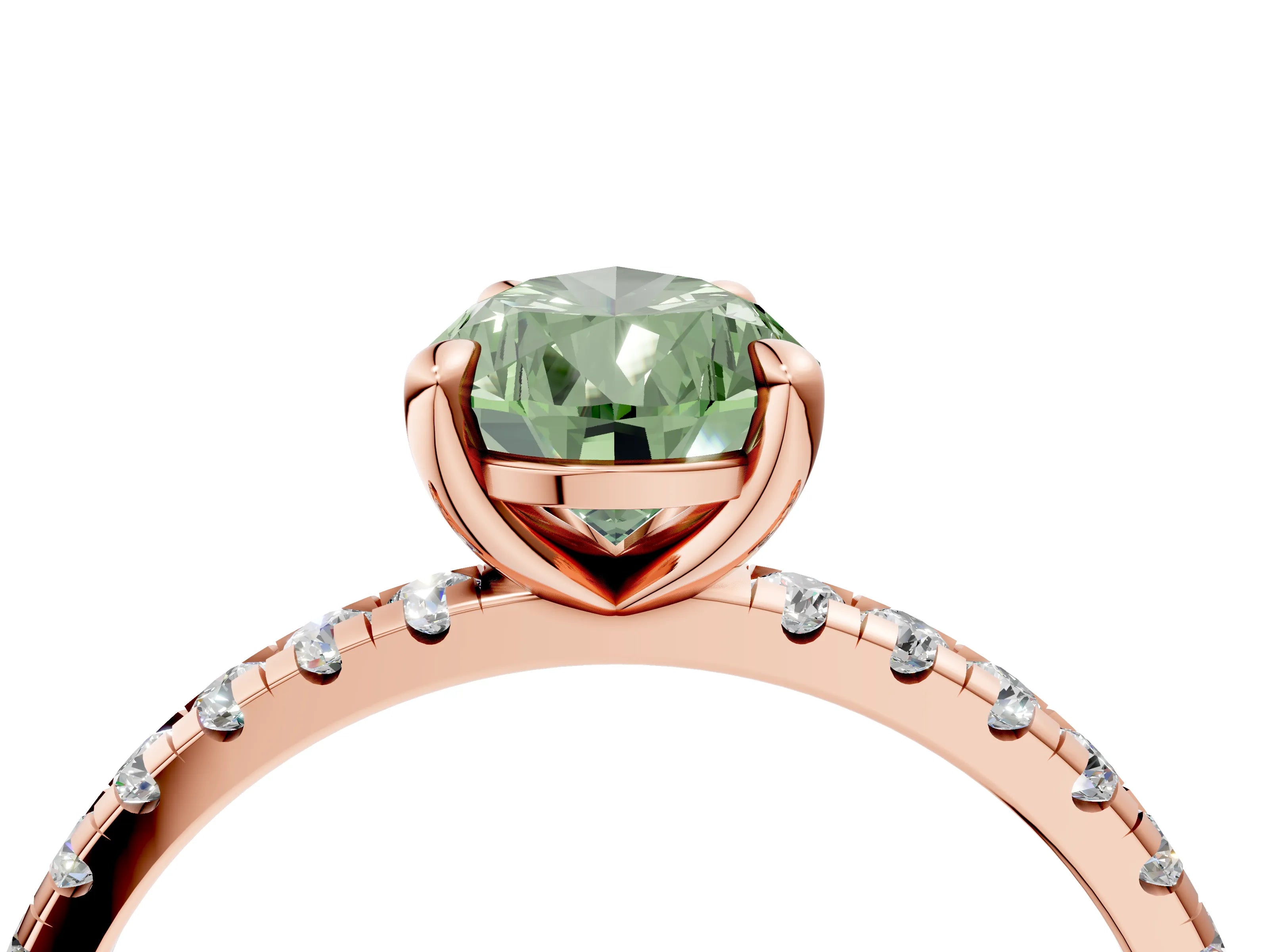 Rose gold Fancy Green Pear Cut Diamond Brilliant Solitaire Ring with Pavé Band and Four-Prong Setting_4