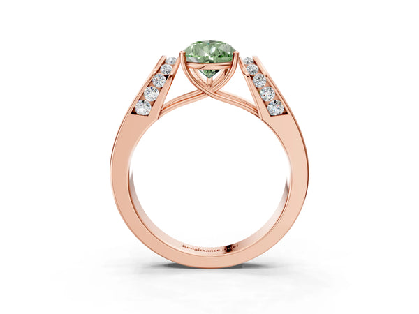 Rose Gold Pear-Shaped Channel Set Engagement Ring Setting for Fancy Green Center with Wide Band