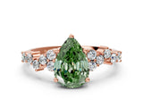 Rose gold Fancy Green Pear Cut Diamond Cluster Pavé Band with Four-Prong Setting_12
