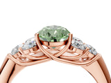 Rose gold Fancy Green Pear  Cut Diamond Cluster Ring with Round Accent Stones and Prong Setting on a Classic Band_56