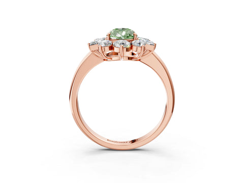 Rose gold Fancy Green Pear Cut Diamond Cluster Ring with Round and Baguette Stones, Split Shank Band, Prong Setting_3