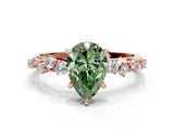 Rose gold Fancy Green Pear Cut Diamond Cluster Side Stone Solitaire Ring with Prong Setting_70