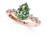 Rose gold Fancy Green Pear Cut Diamond Cluster Side Stone Solitaire Ring with Prong Setting_71