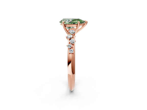 Rose Gold Pear-Shaped Graduated Cluster Engagement Ring Setting for Fancy Green Center