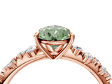 Rose gold Fancy Green Pear Cut Diamond Cluster Side Stone Solitaire Ring with Prong Setting_74