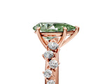 Rose gold Fancy Green Pear Cut Diamond Cluster Side Stone Solitaire Ring with Prong Setting_75