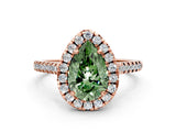Rose gold Fancy Green Pear Cut Diamond Cushion Halo Ring with Pavé Band