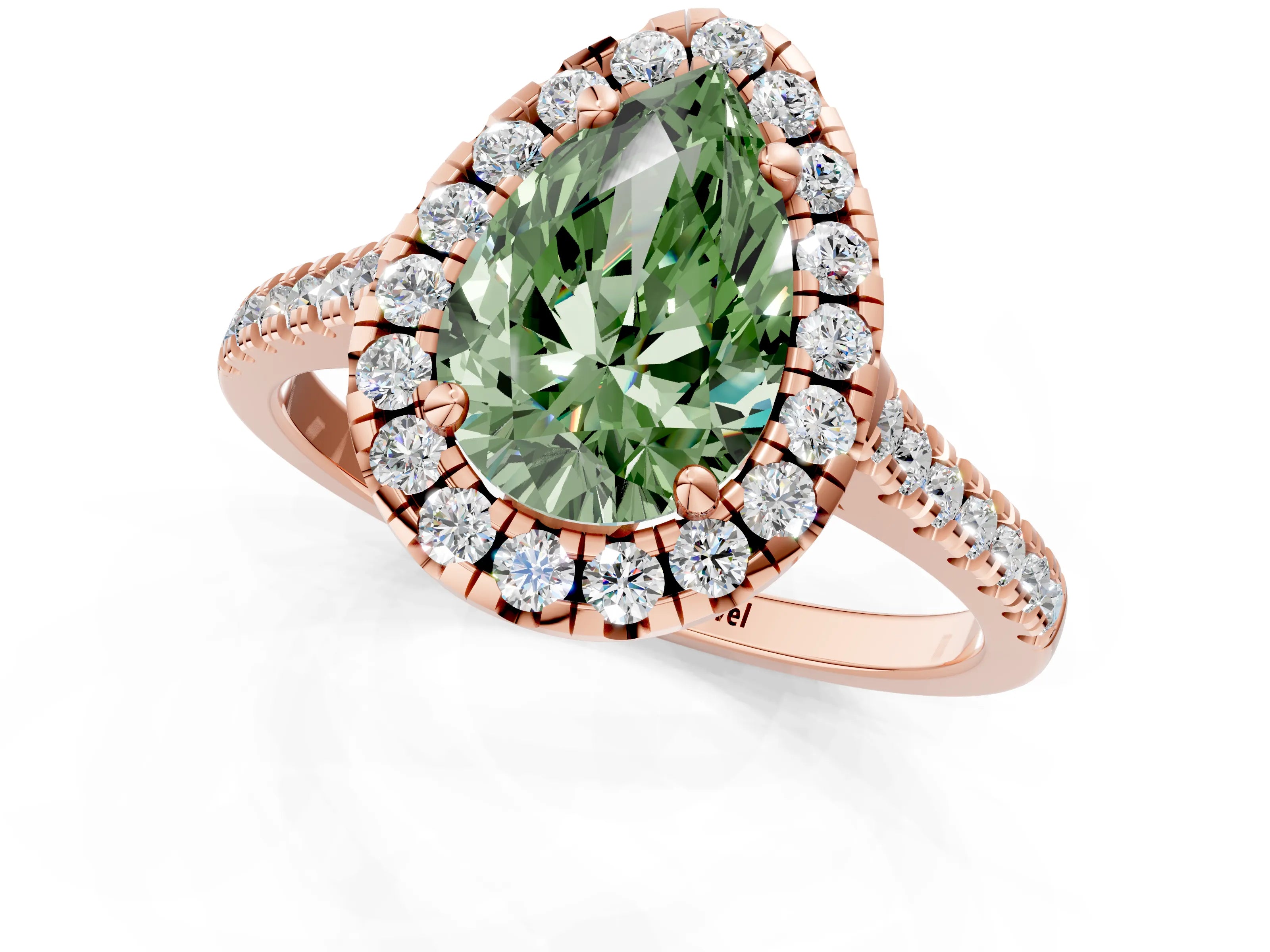 Rose gold Fancy Green Pear Cut Diamond Cushion Halo Ring with Pavé Band_1