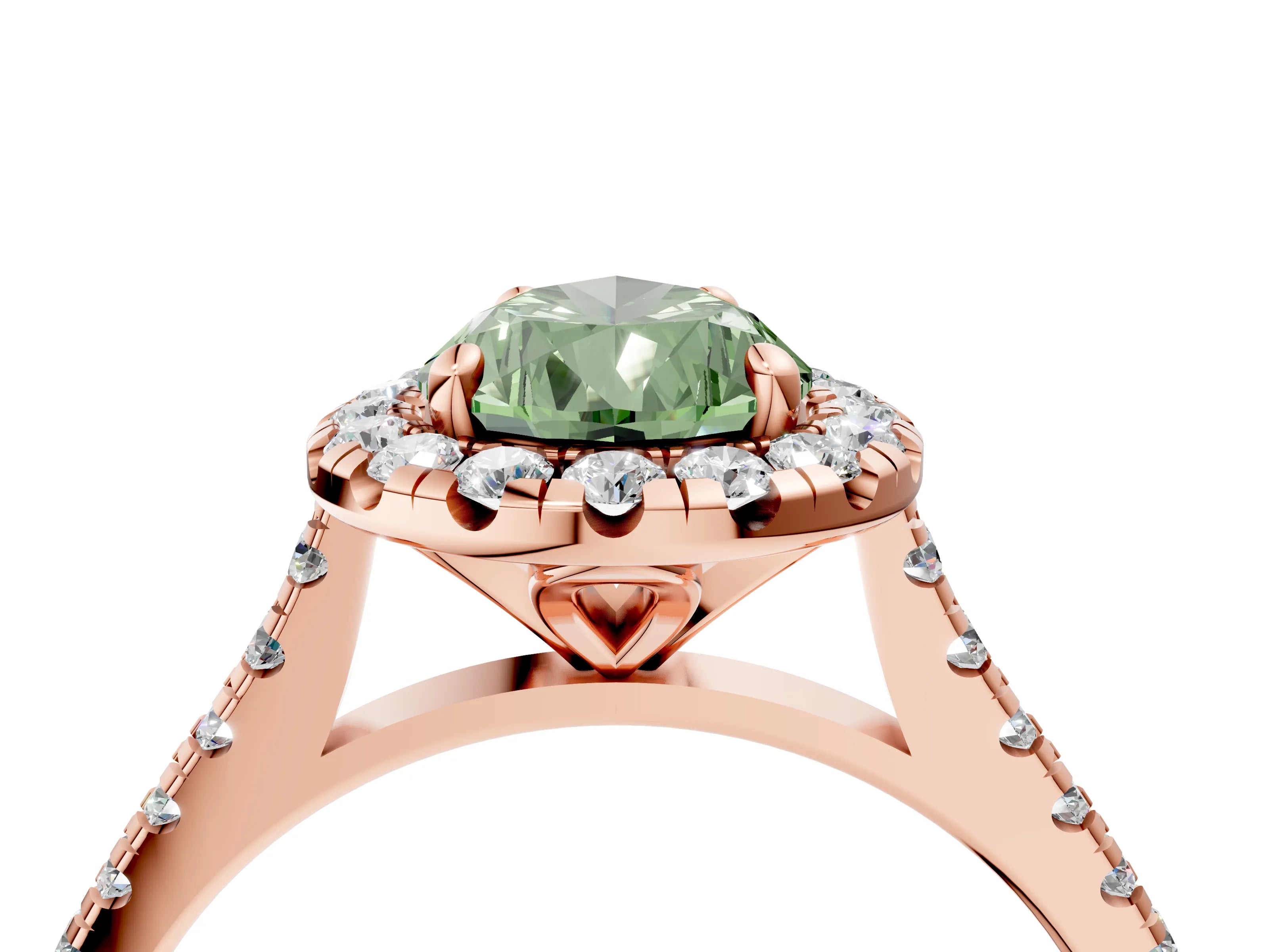 Rose gold Fancy Green Pear Cut Diamond Cushion Halo Ring with Pavé Band_4