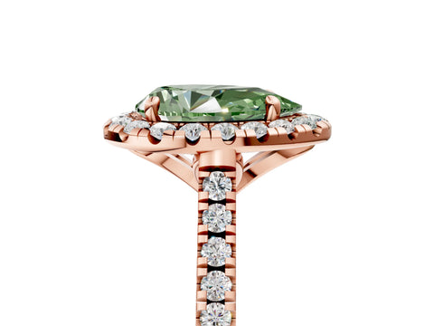 Rose gold Fancy Green Pear Cut Diamond Cushion Halo Ring with Pavé Band_5
