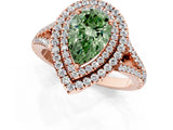 Rose gold Fancy Green Pear Cut Diamond Double Halo Ring with Pavé Band and Prong Setting_111