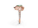 Rose gold Fancy Green Pear Cut Diamond Double Halo Ring with Pavé Band and Prong Setting_112