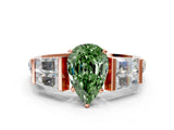 Rose gold Fancy Green Pear Cut Diamond Engagement Ring with Baguette Side Stones and Channel Set Band_20
