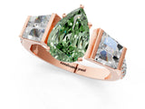 Rose gold Fancy Green Pear Cut Diamond Engagement Ring with Baguette Side Stones and Channel Set Band_21