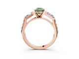 Rose gold Fancy Green Pear Cut Diamond Engagement Ring with Baguette Side Stones and Channel Set Band_23