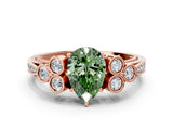 Rose gold Fancy Green Pear  Cut Diamond Engagement Ring with Bezel Set Round Side Stones and Prong Setting_49