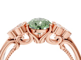 Rose gold Fancy Green Pear  Cut Diamond Engagement Ring with Bezel Set Round Side Stones and Prong Setting_53