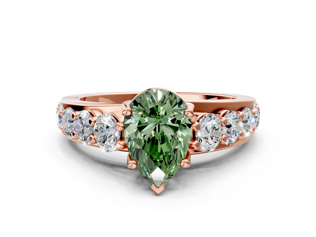 Rose gold Fancy Green Pear  Cut Diamond Engagement Ring with Pavé Band and Four-Prong Setting_3