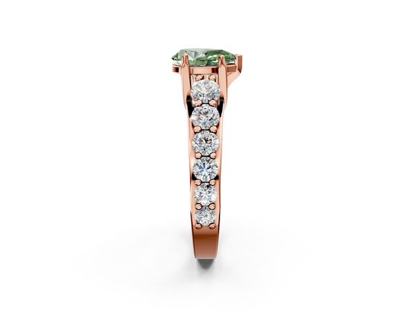 Rose gold Fancy Green Pear Cut Diamond Engagement Ring with Pavé Band and Four-Prong Setting