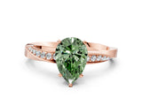 Rose gold Fancy Green Pear Cut Diamond Engagement Ring with Side Stone Accents and Four-Prong Setting_12