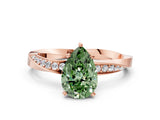 Rose gold Fancy Green Pear Cut Diamond Engagement Ring with Side Stone Accents and Four-Prong Setting_60