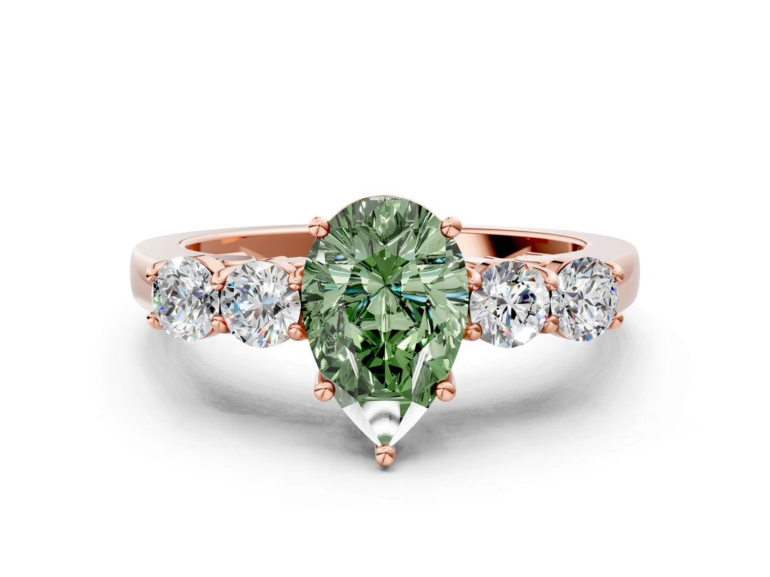 Rose gold Fancy Green Pear  Cut Diamond Five-Stone Prong Set White Gold Ring_32