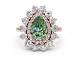 Rose gold Fancy Green Pear Cut Diamond Floral Double Halo Engagement Ring with Prong Setting_25