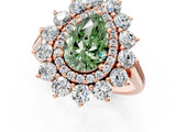 Rose gold Fancy Green Pear Cut Diamond Floral Double Halo Engagement Ring with Prong Setting_26